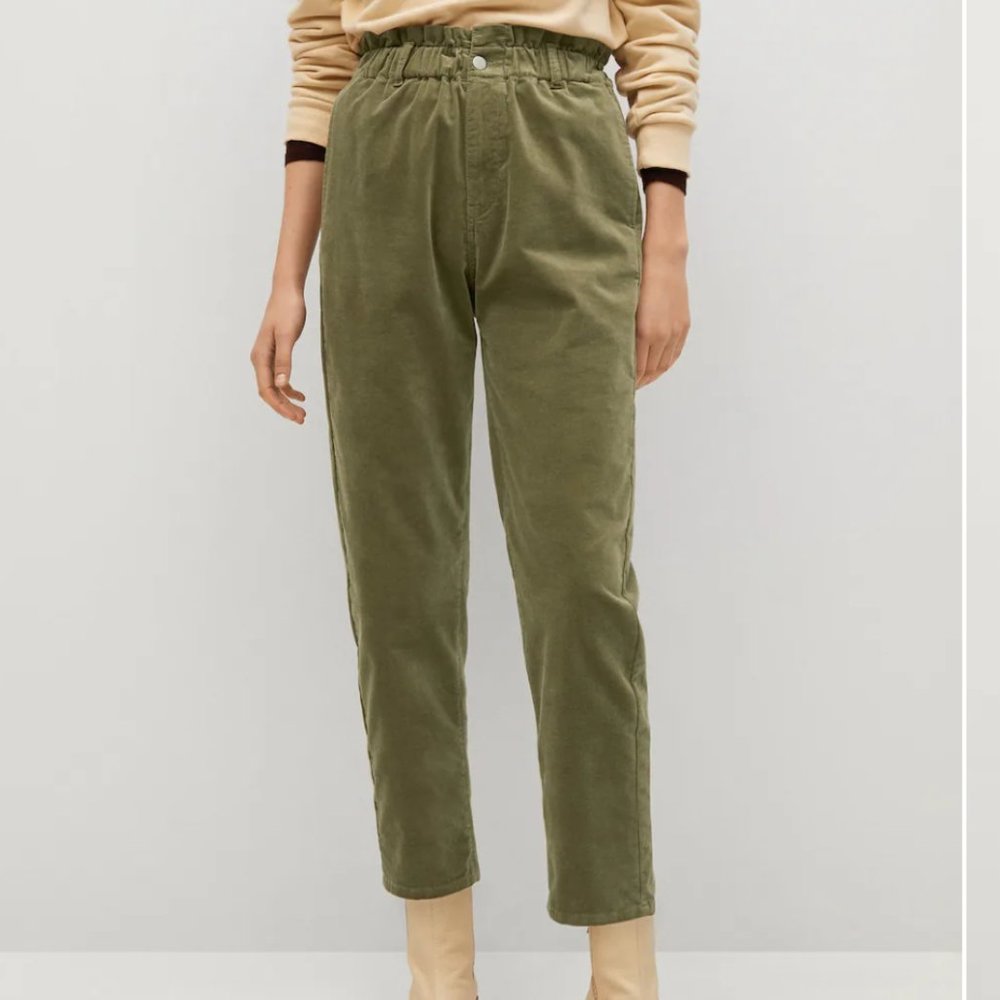 NWT Mango Elastic Waist Olive Green Pants Size 2